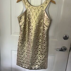 Lilly Pulitzer Mango Shift Dress Gold Metallic Daisy Lasercut size small